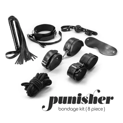 Punisher BDSM szett 8 részes állítható fém és műbőr fekete