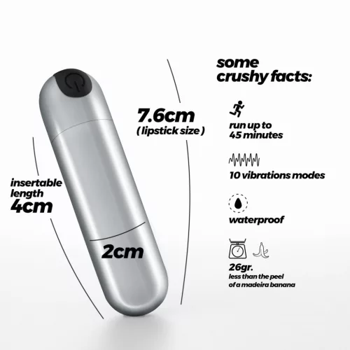 Crushious Vibrátor Rezgő 10 mód USB töltés Szilícium 7,6 cm ezüst