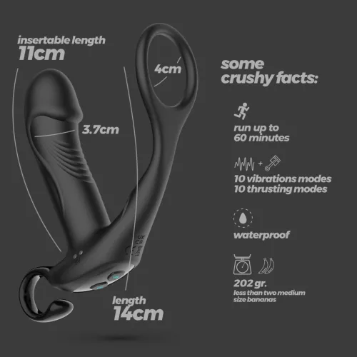 Crushious prosztata masszírozó cockringgel távirányítós 14 cm fekete