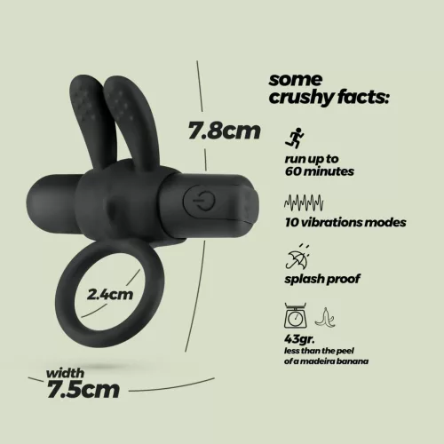Crushious Péniszgyűrű Újratölthető, 10 módos vibráció 7,8 cm fekete