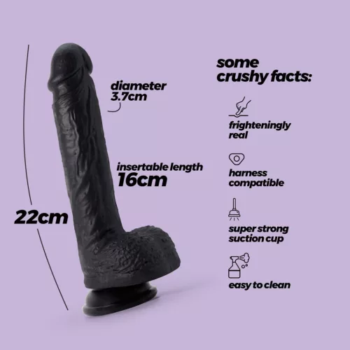 Crushious Dildó Erős tapadókorong, Rugalmas, Vízálló 22 cm fekete