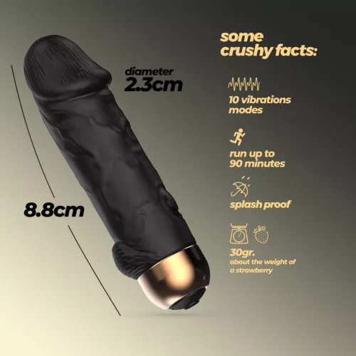 Crushious Mini vibrátor 10 mód USB töltés vízálló fekete 8,8 cm