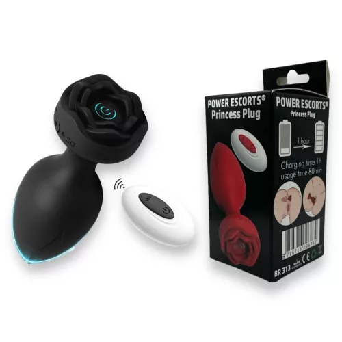 Power Escorts Princess Plug távirányítós fekete dugó USB töltés 10 funkció
