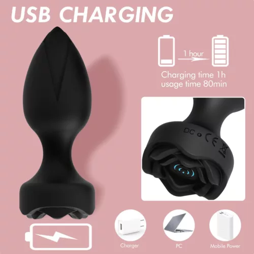 Power Escorts Princess Plug távirányítós fekete dugó USB töltés 10 funkció