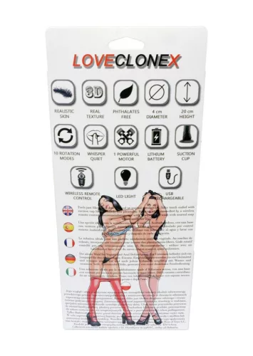 LovecloneX Dildó Rotáló, USB újratölthető, ultra realistán puha fekete