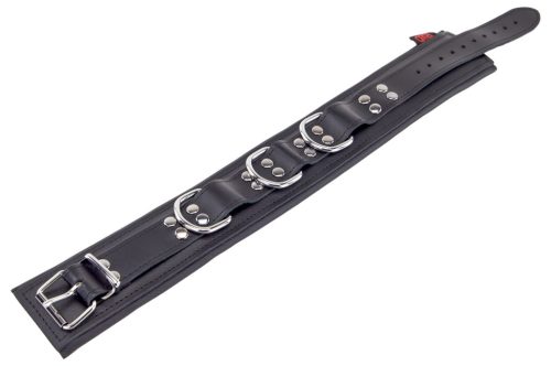 Párnázott bőr nyakörv fekete D-gyűrűkkel