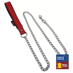 Prémium bőr fogantyús póráz - 1 m, piros