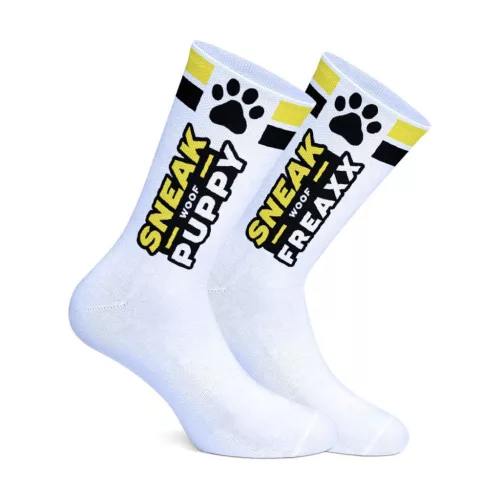 Woof Puppy - fehér-sárga kutyás zokni