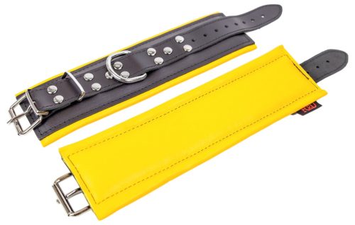 Párnázott bőr bilincsek - fekete-sárga prémium kényelem