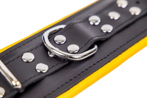 Párnázott bőr bilincsek - fekete-sárga prémium kényelem
