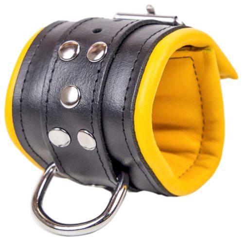 Párnázott bőr bilincsek - fekete-sárga prémium kényelem
