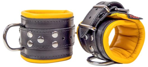 Párnázott bőr bilincsek - fekete-sárga prémium kényelem