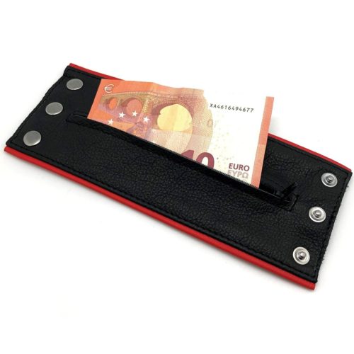 Bőr csuklópánt - Fekete/Piros cipzárral