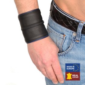 Bőr csuklószíj – fekete/kék, cipzárral
