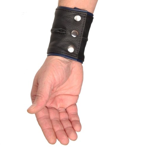 Bőr csuklószíj – fekete/kék, cipzárral