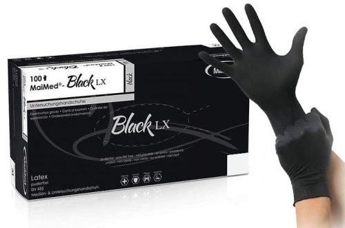 BLACK LX – pormentes fekete latex kesztyű 100 db-os dobozban