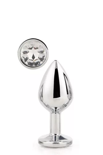 Gleaming Love Anál plug fényes alumínium kővel közepes méret
