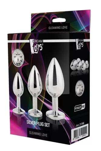 Gleaming Love Anál plug készlet három méretű, ékkővel díszített alumínium 9,5-7,1 cm