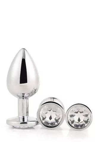 Gleaming Love Anál plug készlet három méretű, ékkővel díszített alumínium 9,5-7,1 cm