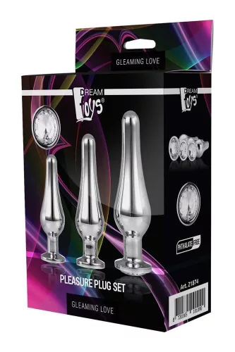 Anal plug készlet tömör alumínium díszkővel - kicsi, közepes, nagy - ezüst