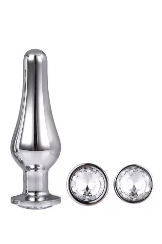 Anal plug készlet tömör alumínium díszkővel - kicsi, közepes, nagy - ezüst