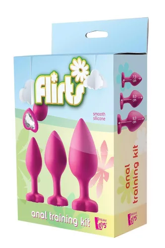 Flirts anál plug szett 3 részes szilikon szív alakú kövekkel rózsaszín S-M-L