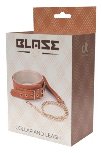 Blaze Kötöző Nyakörv és Póráz Állítható, Műbőr Cognac Színű