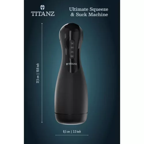 Titanz automata maszturbátor zaszívás, légpárnás szorítás, rezgés 27,5 cm fekete