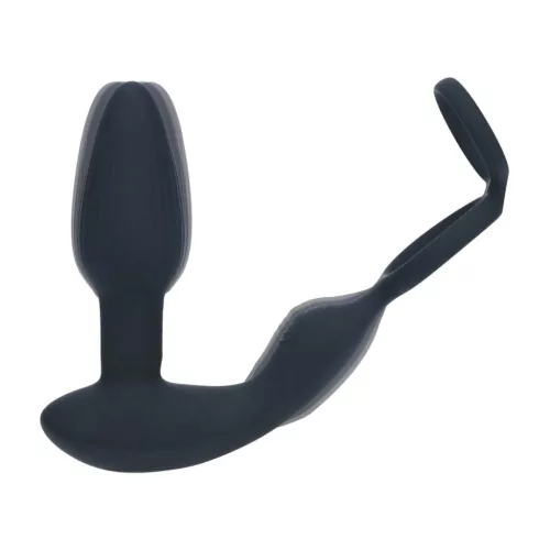 Stimulátor prosztatával rezgő, forgó golyókkal, pénisz- és heregyűrűvel fekete szilikon