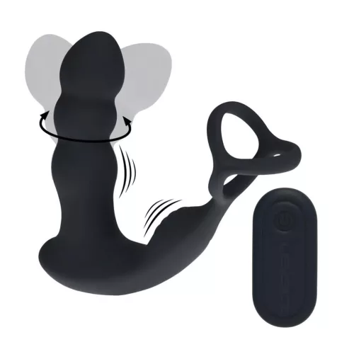 Szexjáték Prosztata stimulátor Távirányítós, kettős vibráció, forgó fej fekete
