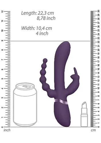 Rini Vibrátor hárommotoros, G-pont, csikló, anál stimuláció 22 cm lila