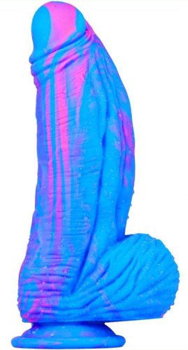Prémium szilikon dildó – 18 cm kék-rózsaszín színben
