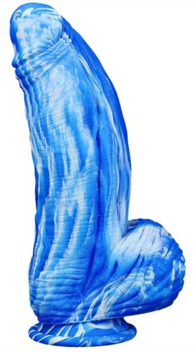 Prémium szilikon dildó – 18 cm-es kék-fehér élvezet