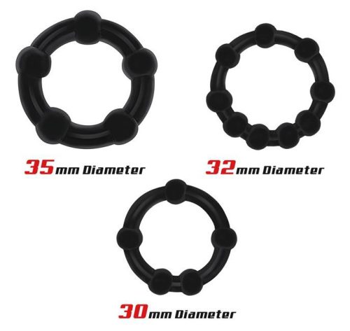 Mini puha péniszgyűrűk 3 db – Fekete gyöngyös készlet