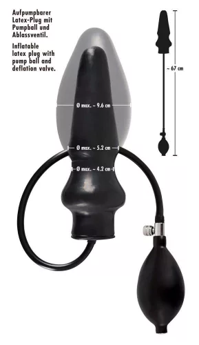 Latex Anál plug Felfújható, pumpás 20 cm fekete