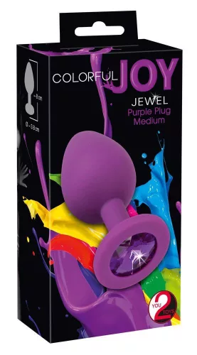 Színes Joy Anál plug kő díszítéssel 8 cm lila