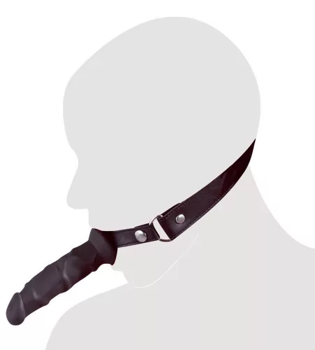 Szájpecek dildoval 12 cm fekete políuretán szilikon