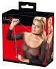 Bad Kitty Kötöző nyakörv és póráz állítható 35-48 cm fekete piros részletekkel