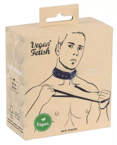 Kötöző Vegan nyakörv szíjjal állítható 37-47 cm fekete