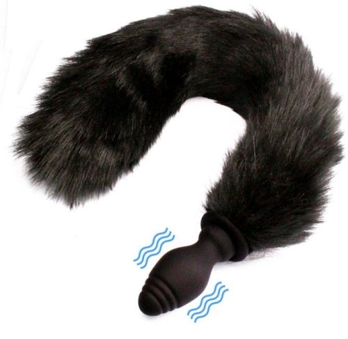 Vibrációs Fox Tail – vezeték nélküli anál plug, fekete