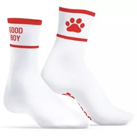 Good Boy zokni – stílusos fehér-piros kombinációban