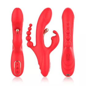   Trident Vibrátor Négypontos stimuláció G-pont és anális 22 cm piros