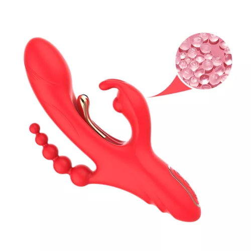 Trident Vibrátor Négypontos stimuláció G-pont és anális 22 cm piros