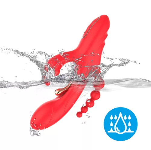 Trident Vibrátor Négypontos stimuláció G-pont és anális 22 cm piros