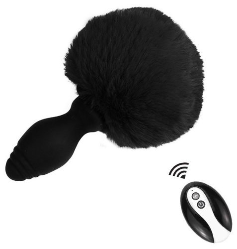 Tailyvibe – vibráló dugó pom-pommal, 6.5 x 3.1 cm, fekete