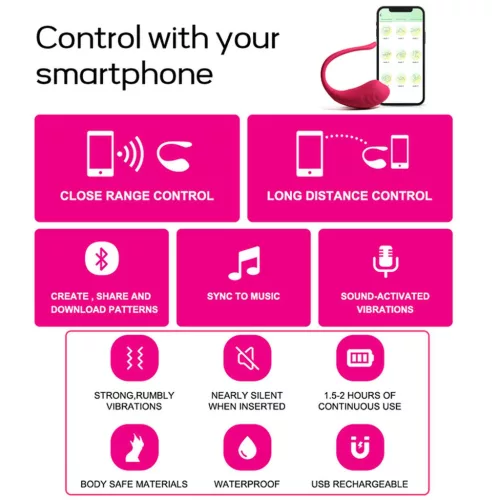 App Love Egg Vibrátor 9 mód, Bluetooth vezérlés 9,6 cm piros