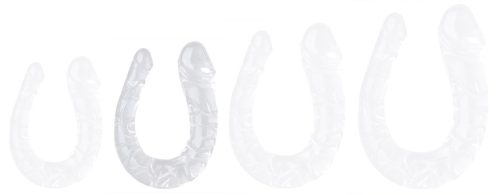 Átlátszó dupla dildó - 15 x 4 cm, prémium jelly anyagból