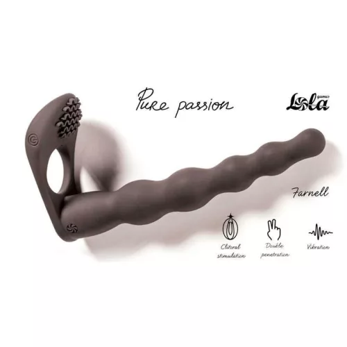 Strap-on Dildó Kettős penetráció, vibráció 17 cm fekete