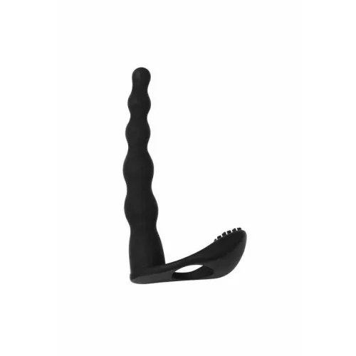 Strap-on Dildó Kettős penetráció, vibráció 17 cm fekete