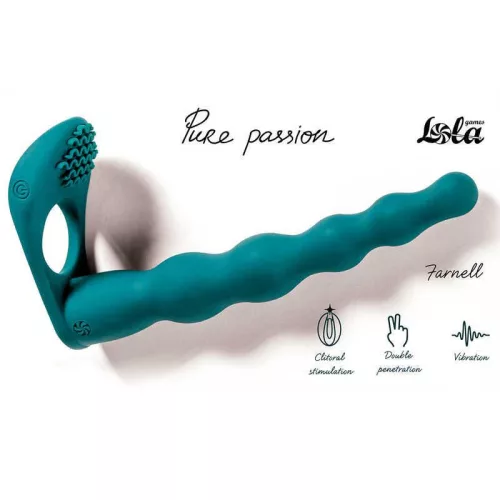 Strap-on dupla penetrációs szilikonos gyűrűs rezgő dildó 17 cm zöld